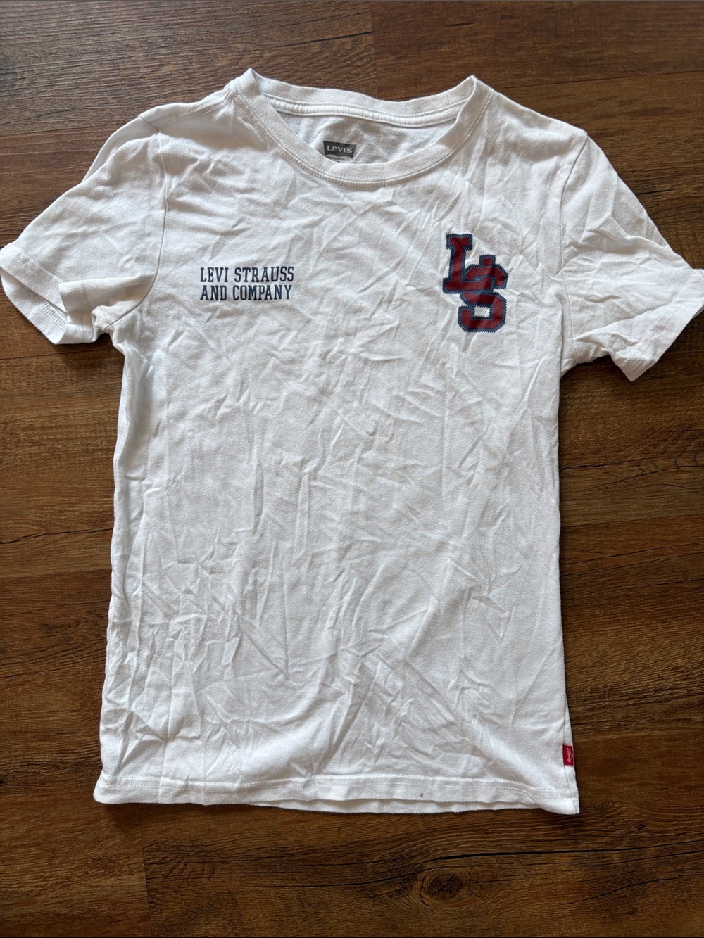 Levi's White Short Sleeve Tee with Red & Blue Patch
